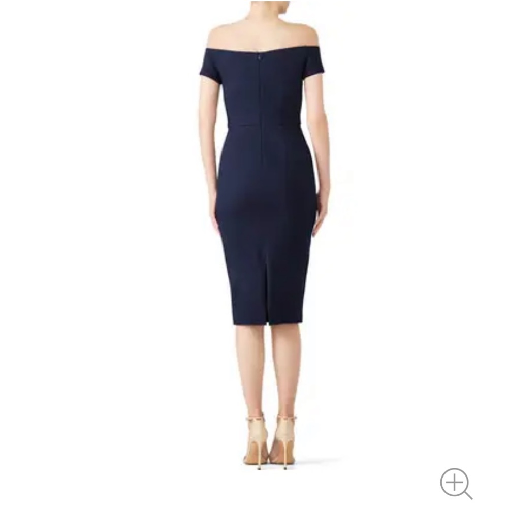 Trina Turk indigo sheath off shoulder stretchy shirt sleeve midi dress size 0 - Picture 4 of 8